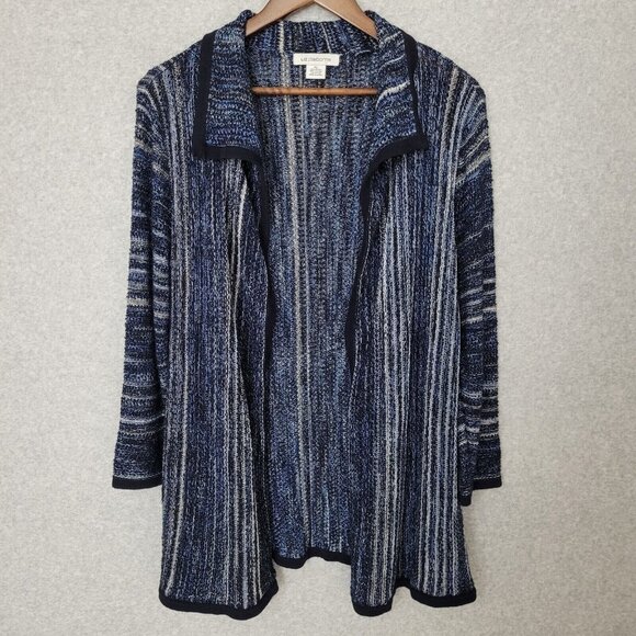 Liz Claiborne Sweaters - Liz Claiborne Womens Crochet Open Cardigan Size XL Navy 3/4 Sleeve Lagenlook
